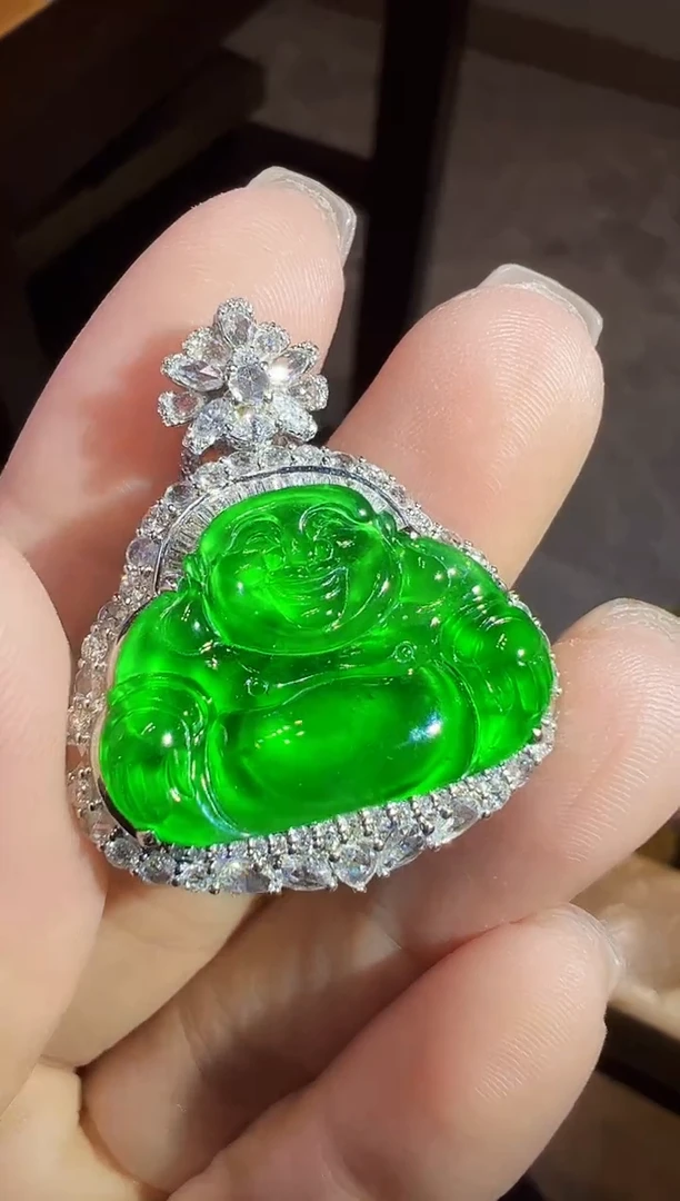 吊坠(不含链)18K金镶嵌翡翠佛公