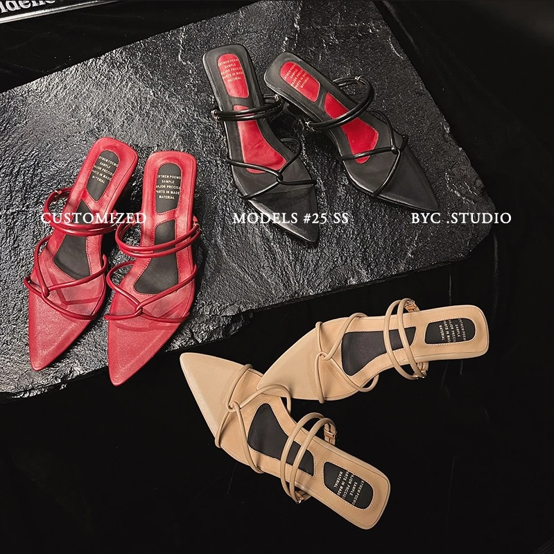 网红款凉拖鞋女2025新款女外穿凉拖鞋坡跟一字拖百搭真皮夏季凉鞋