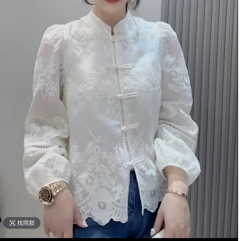 春款国风重工刺绣蕾丝打底衫中国风