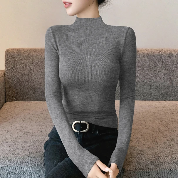 锡特帕第半高领打底衫女新款秋冬内搭加绒高级感修身针织黑色上衣