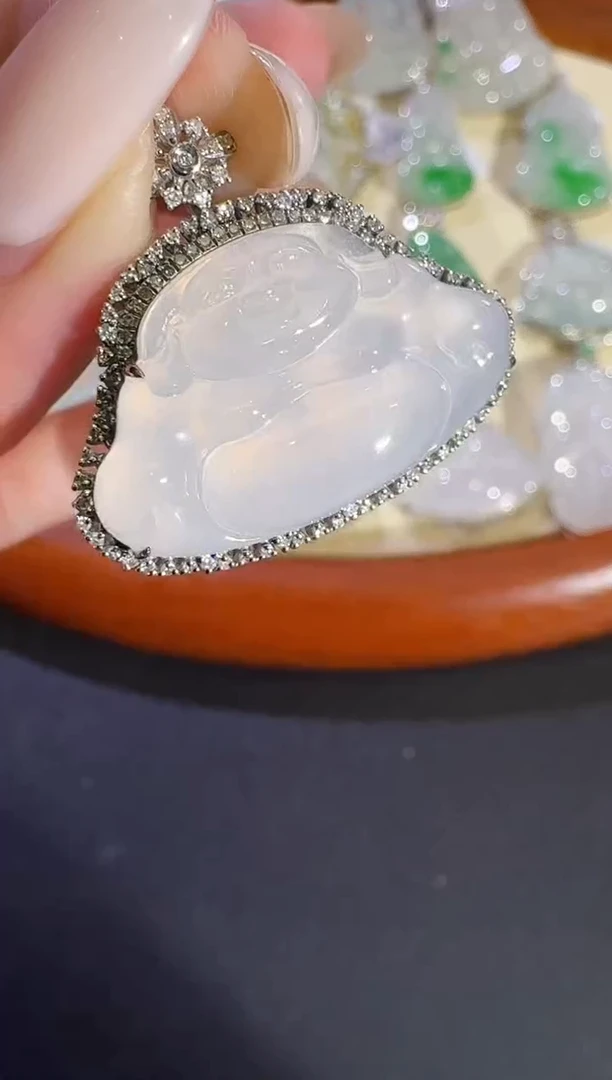 吊坠(不含链)18K金镶嵌翡翠【源头工厂】钻石镶嵌