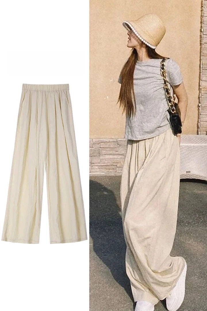 【星空慕斯】韩系阔腿休闲裤女2025夏季新款高腰百搭显瘦长裤松紧腰