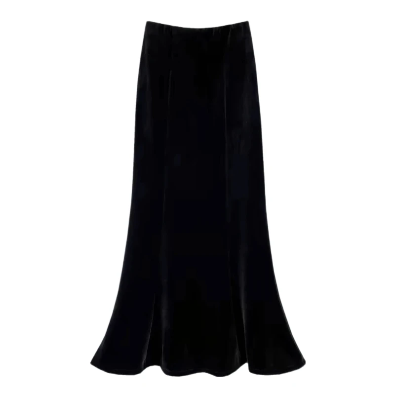 黑色阳光绒半身裙女冬季加绒加厚气质修身中长款包臀裙鱼尾裙