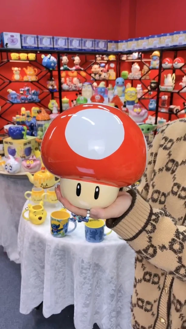 【闪购商品】.@@陶瓷蘑菇头饼干罐