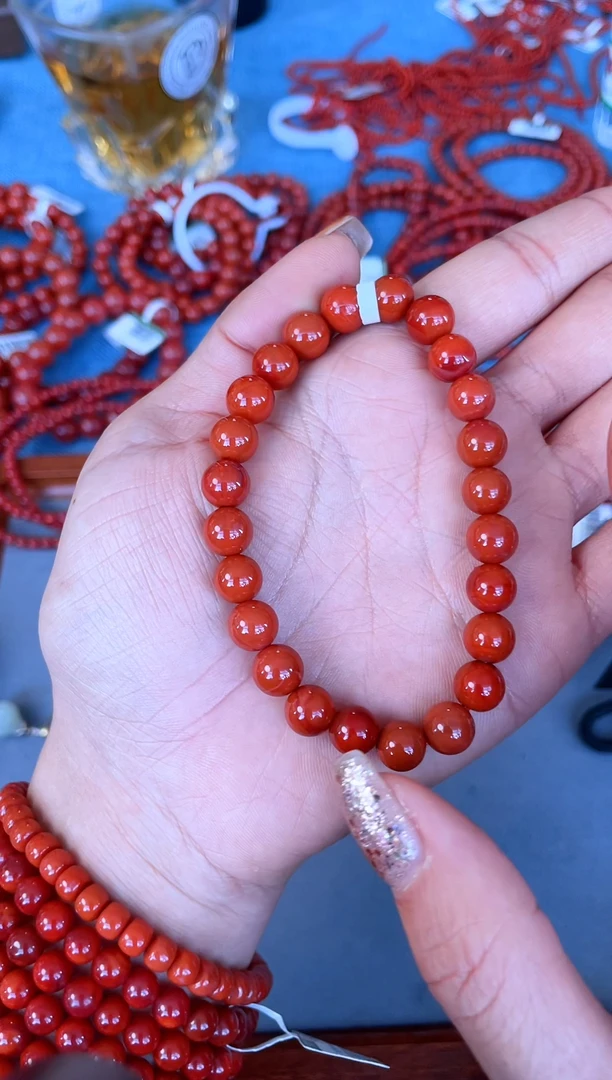 未镶嵌手串南红玛瑙N64凉山瓦西料柿子锦单圈