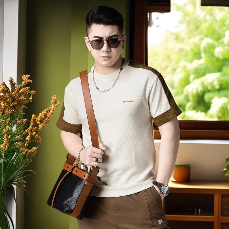 巴赛娜缇时尚休闲短袖t恤男士夏季新款撞色休闲圆领半袖上衣男