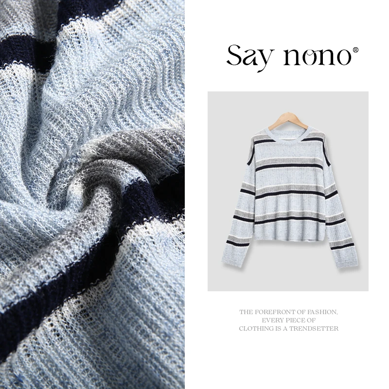 懒猫nono│Saynono 休闲条纹百搭针织长袖/XXZF2628