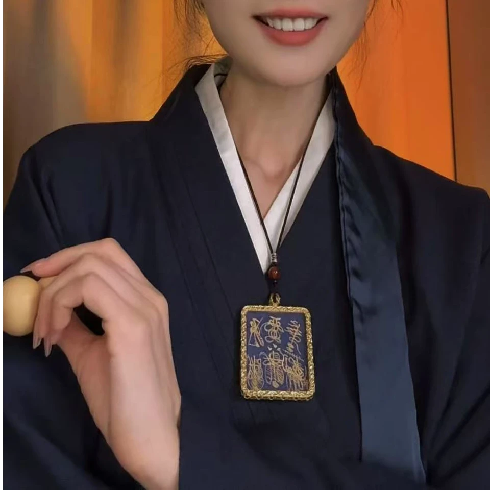 非金属布艺吊坠 手绘五福唐卡