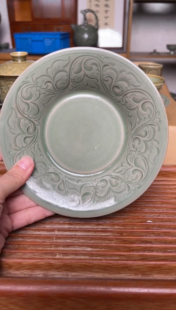 瓷器耀州窑纯手工莲纹壶承