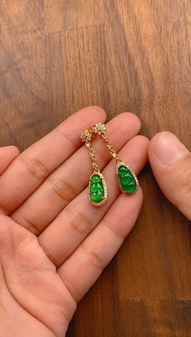 【闪购商品】翡翠耳饰银S925镶嵌豆子耳饰