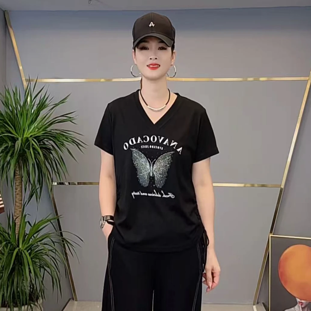 shishu/拾束2025年夏季新款时尚蝴蝶印花气质显瘦百搭上衣YJ2558