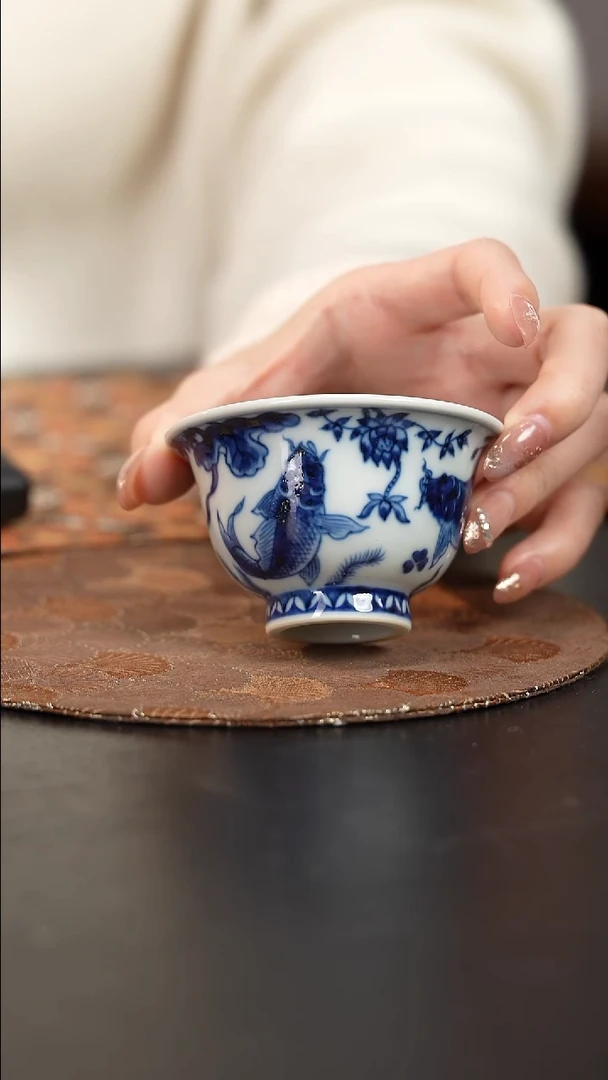 【闪购商品】杯瓷寻柴窑青花鱼藻