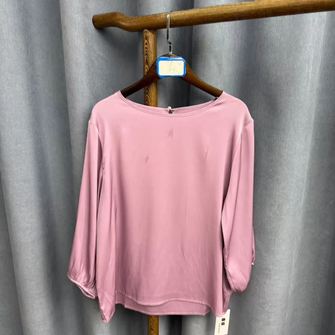 (瑕疵）2025秋季新款休闲时尚圆领桑蚕丝七分袖上衣女X026