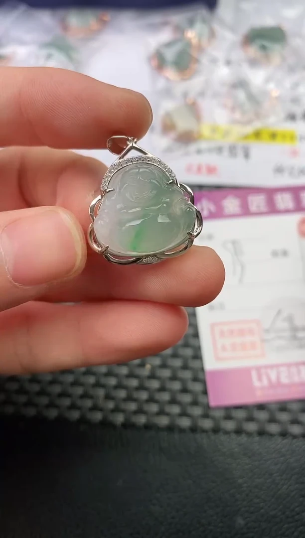 颈饰银S925镶嵌翡翠波*挂件
