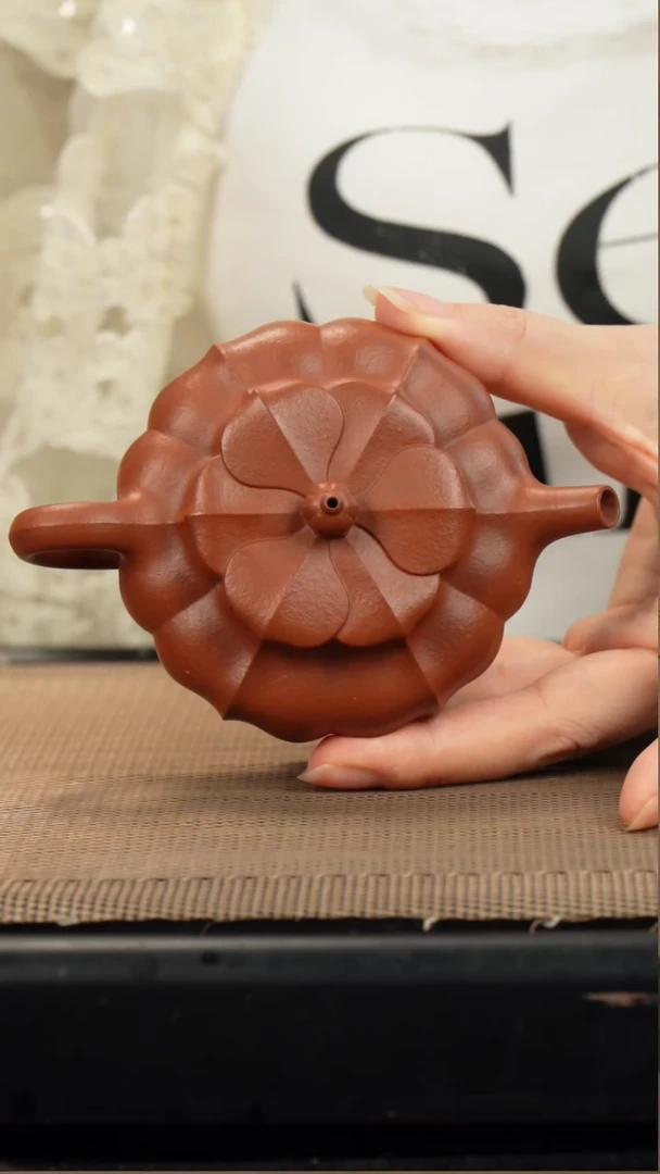 茶壶紫砂生砂朱泥筋纹明远菱花150