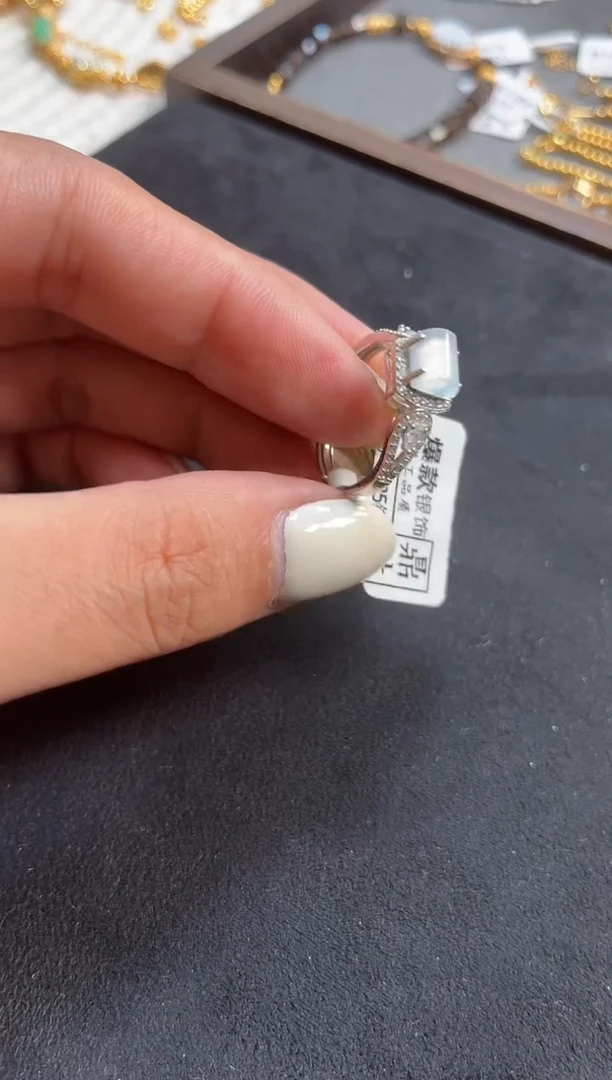 吊坠(不含链)银S925镶嵌翡翠戒指