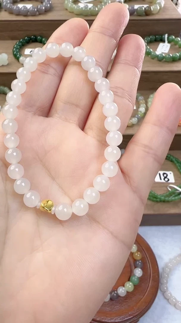 【闪购商品】和田玉手串足金镶嵌6m白玉手串
