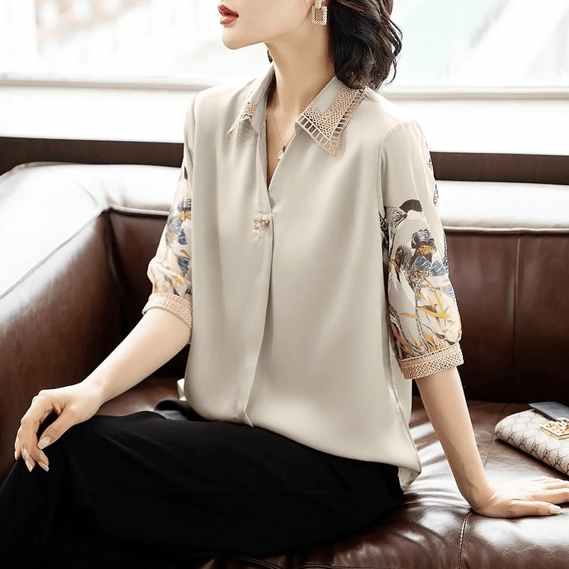 母亲节妈妈夏装洋气套装中老年女雪纺上衣2024新款春夏季短袖衬衫