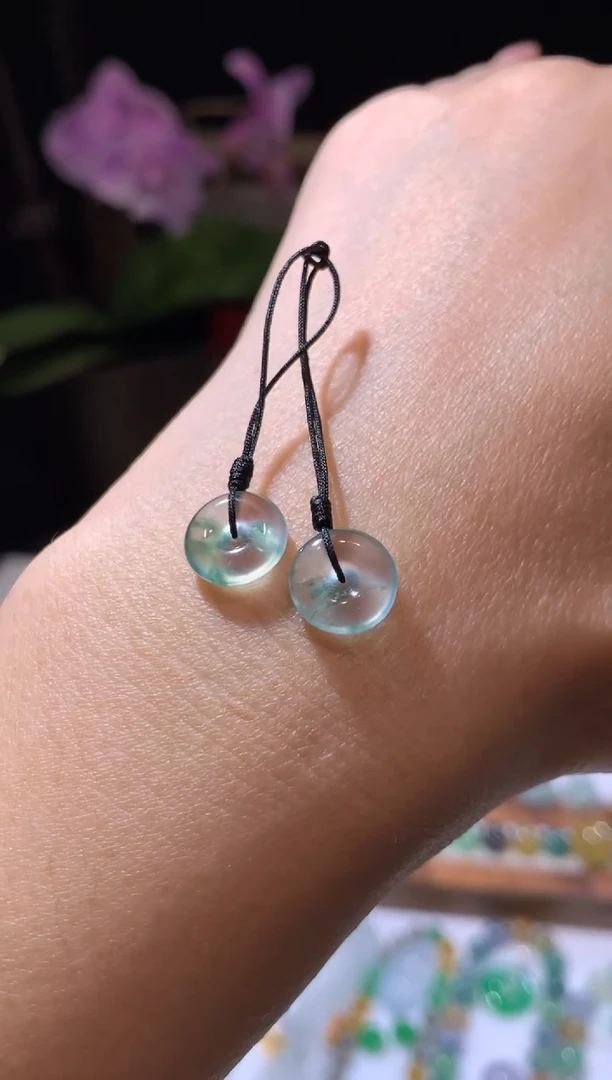 未镶嵌定制翡翠9.4*3扣子一对