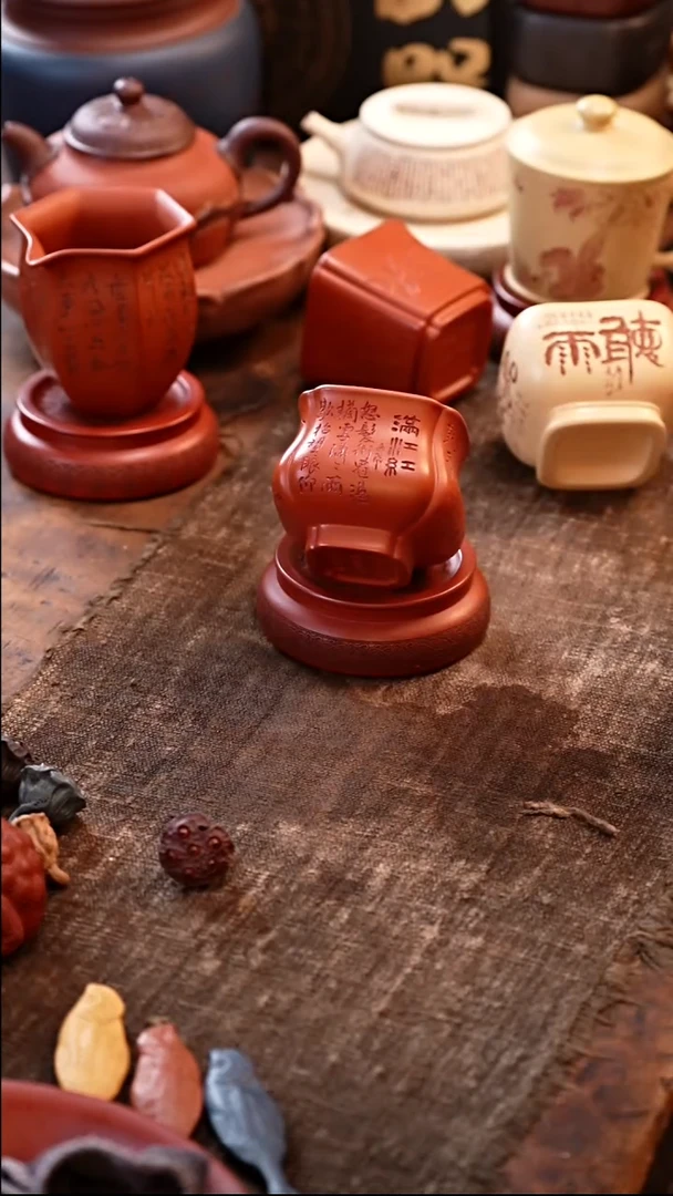 茶杯紫砂满江红郁金香花器朱泥素心老师作品
