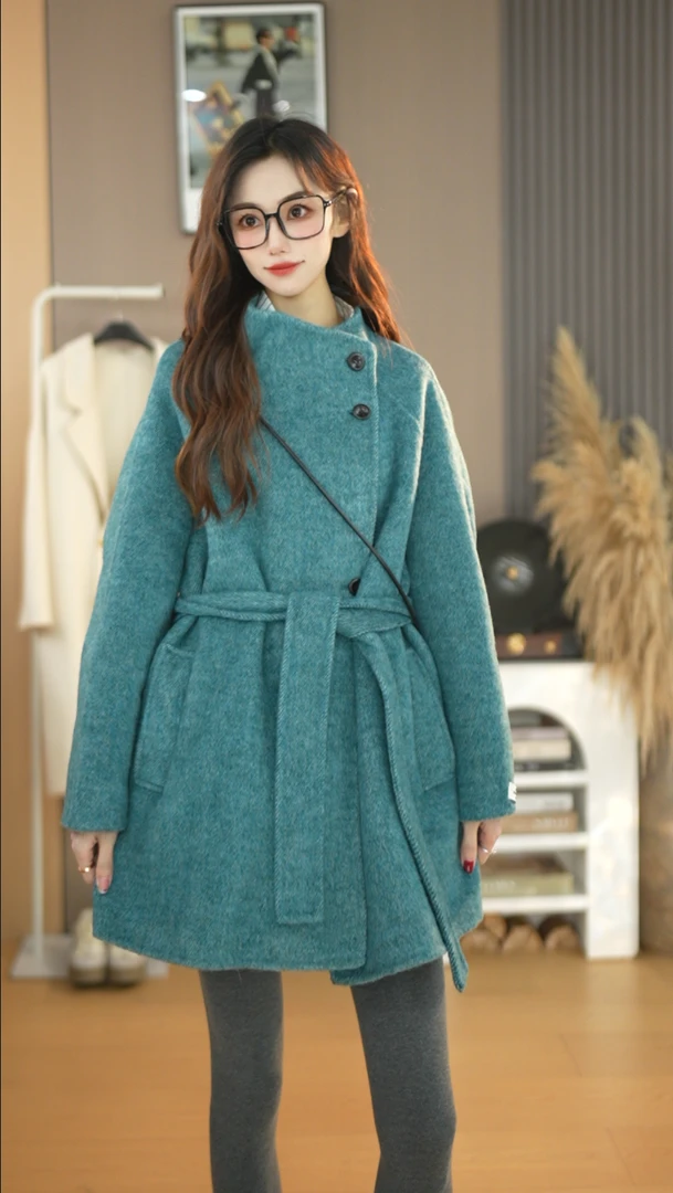 【鹿鸣之喜】双面羊毛大衣女2025新款时尚显瘦设计感洋气毛呢外套