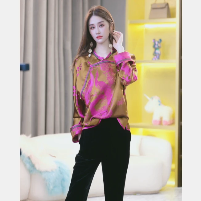 【张喜喜】2025款时尚女士春秋季百搭真丝上衣 250417