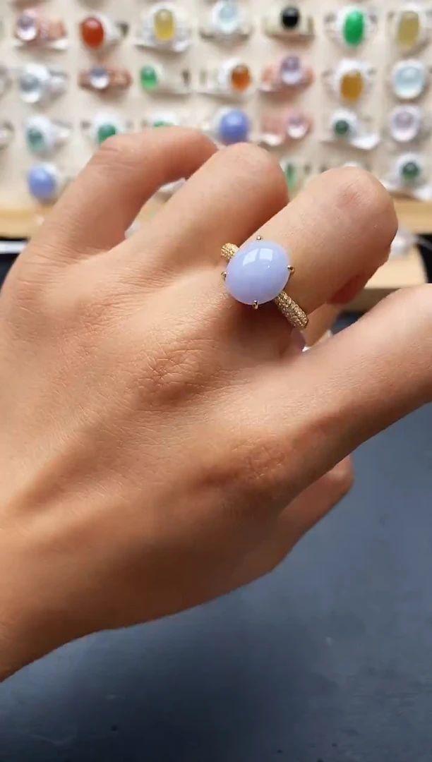 银S925镶嵌戒指翡翠缅甸天然A货翡翠1 5-8