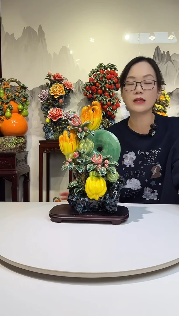 陶瓷佛手配底座高39石湾陶