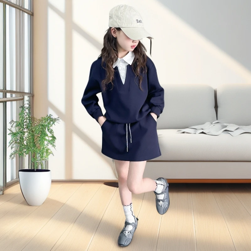 女童春秋2025新款洋气时髦中大童女孩时尚休闲百搭卫衣假两件套装