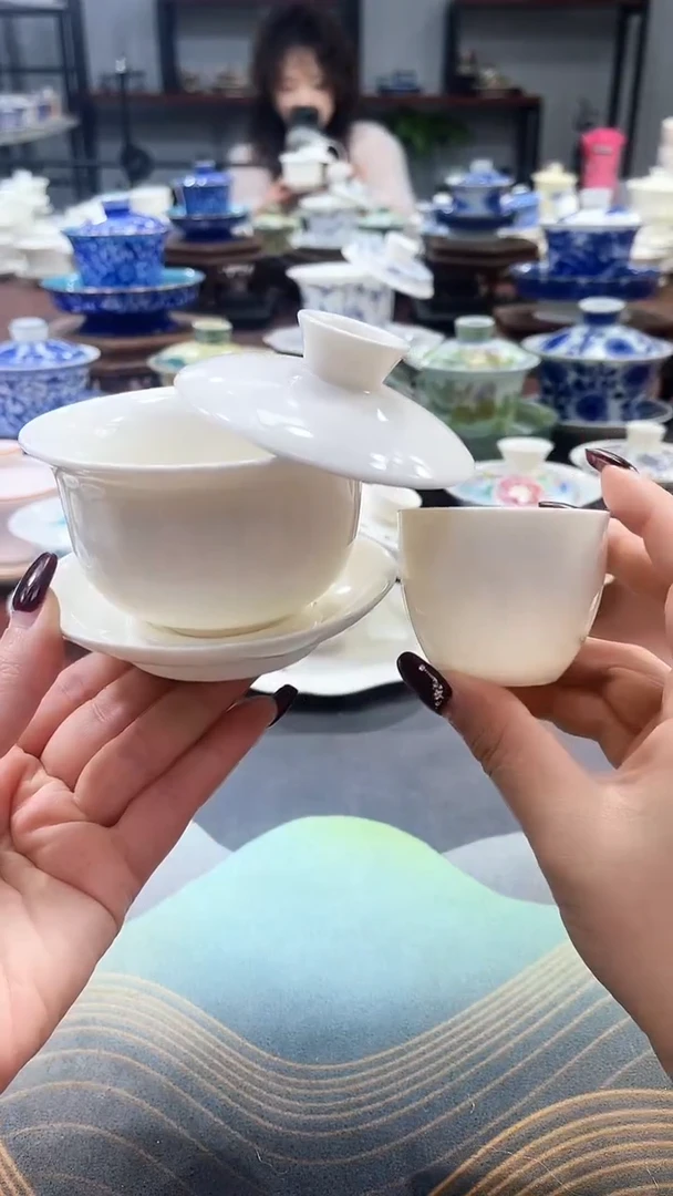 【闪购商品】小号元宝纯白盖碗+1杯