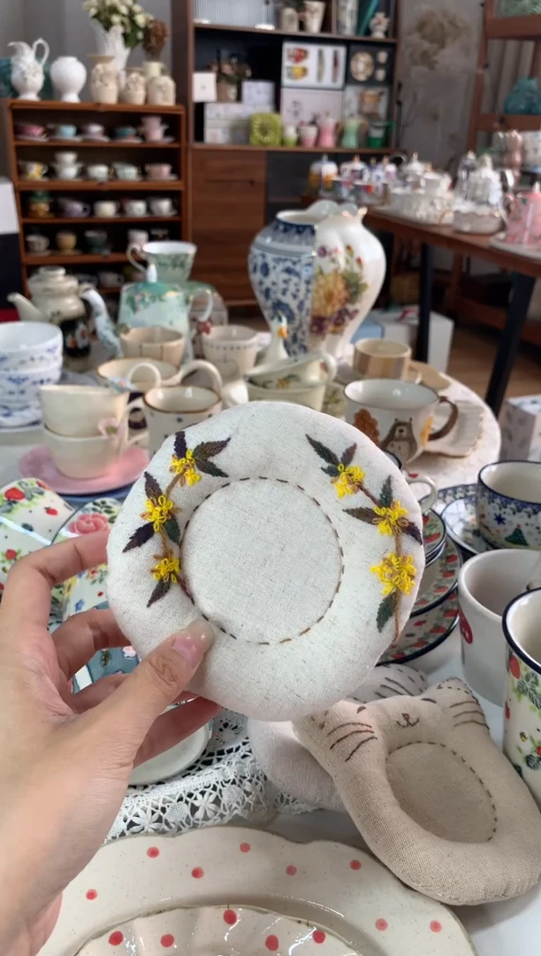 陶瓷【362】纯手工刺绣杯垫