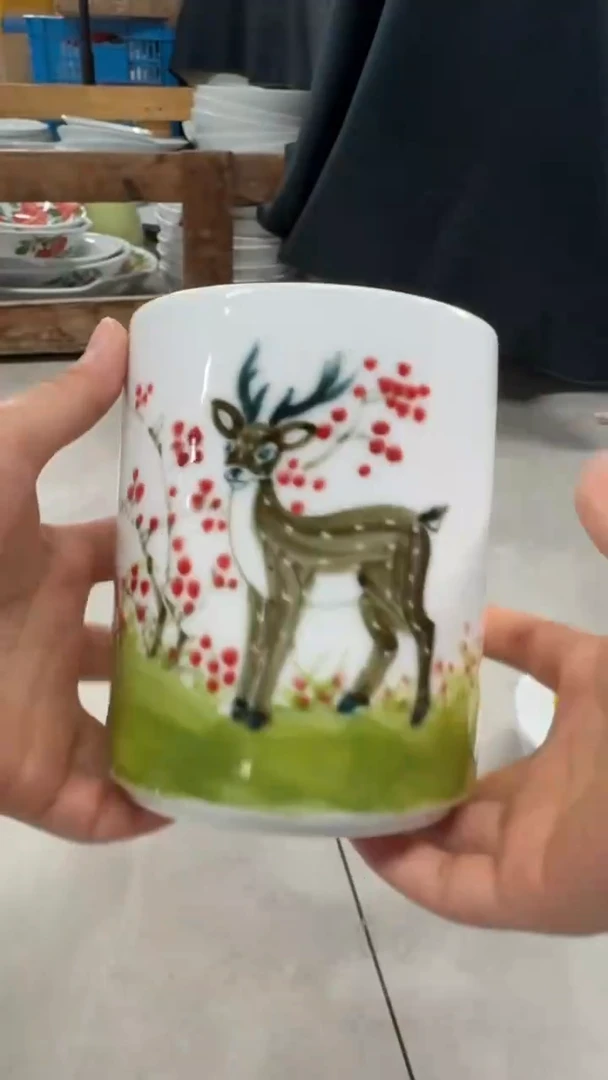 瓷片景德镇高温釉中彩-大号茶叶罐梅花鹿