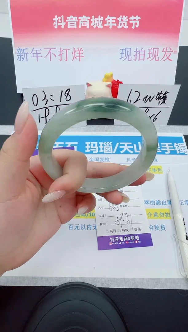 【闪购商品】石英质玉手镯未镶嵌编号：49--60.5圈 天山翠