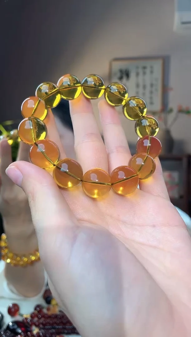 裸石琥珀未镶嵌16+ 蓝珀圆珠手串