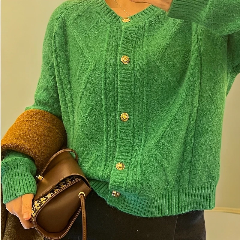 （念到名字拍）青日绿色女装韩系秋冬上衣裤子套装针织短款时尚百搭