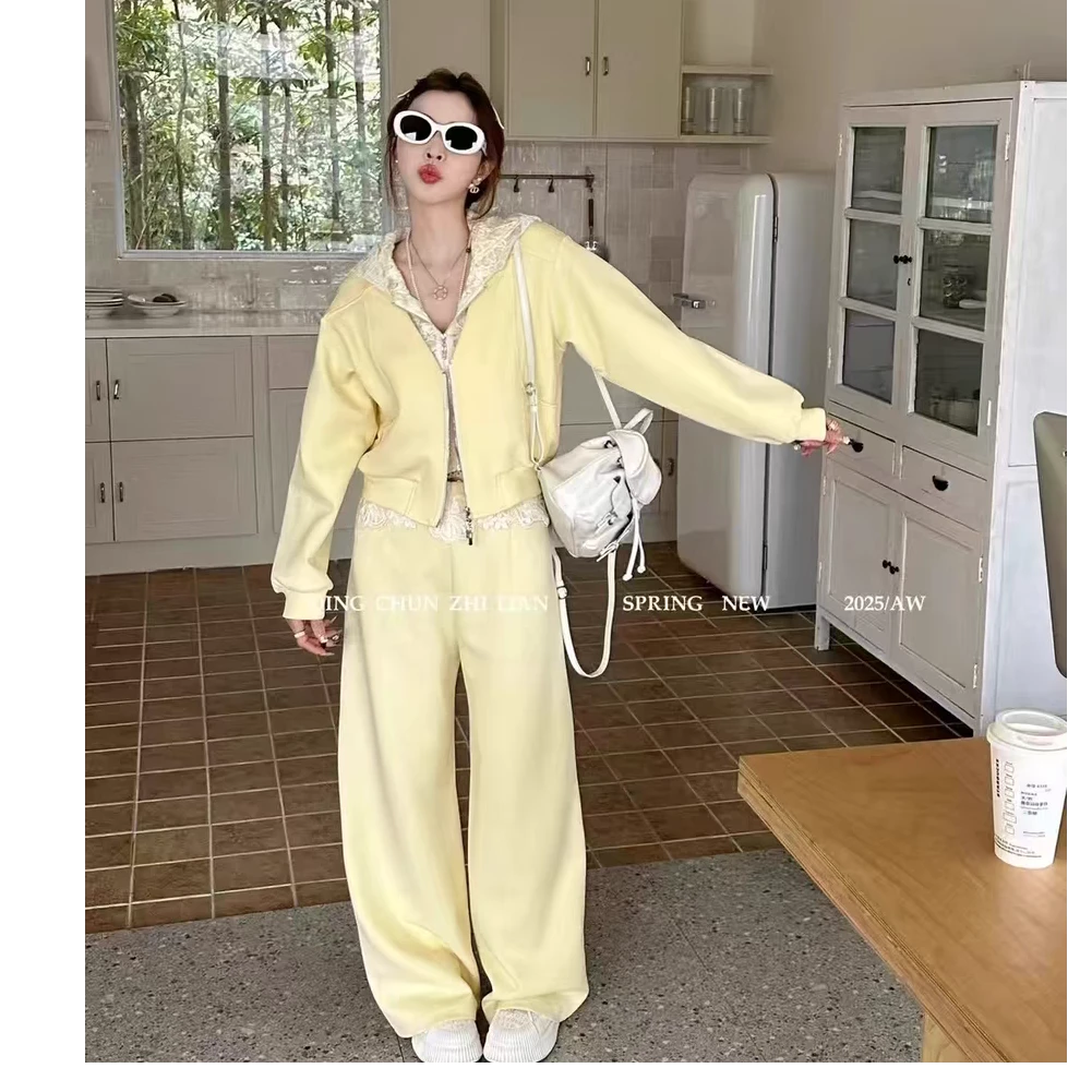 都市运动风套装显瘦百搭休闲阔腿减龄连帽宽松【依莱66023】