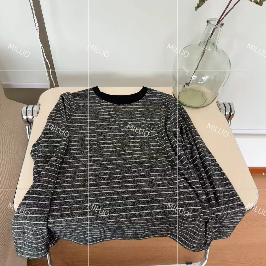 【哈尼家】圆领黑白撞色条纹百搭时尚T恤 T140