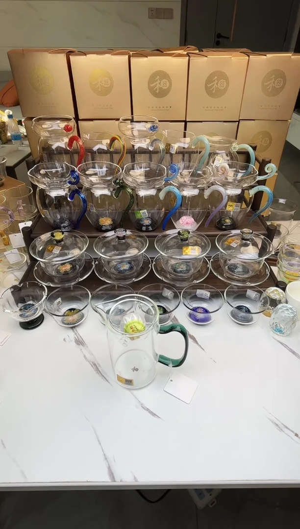 手工艺品玻璃老*童禾器 沁润茶海墨绿