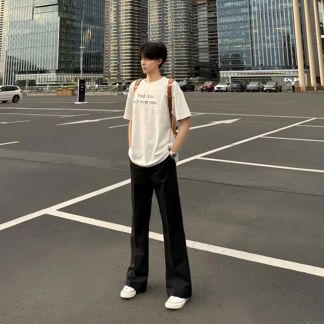 ZLAYCO美式高街黑色cleanfit廓形西裤男女直筒微喇休闲裤百搭长裤