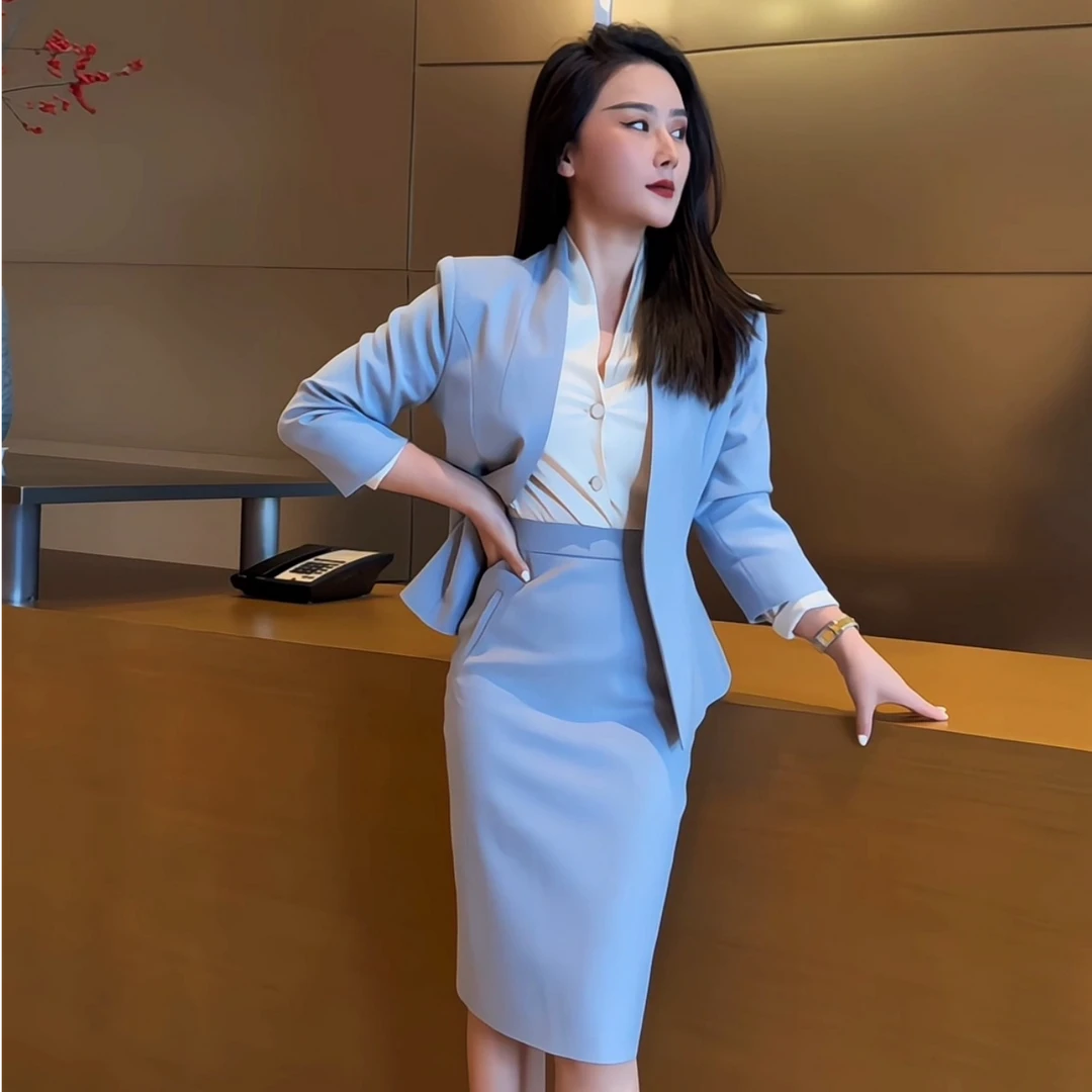 JIA SHI 西装套装裙气质时尚百搭显瘦简约修身通勤-TZ078+QB003