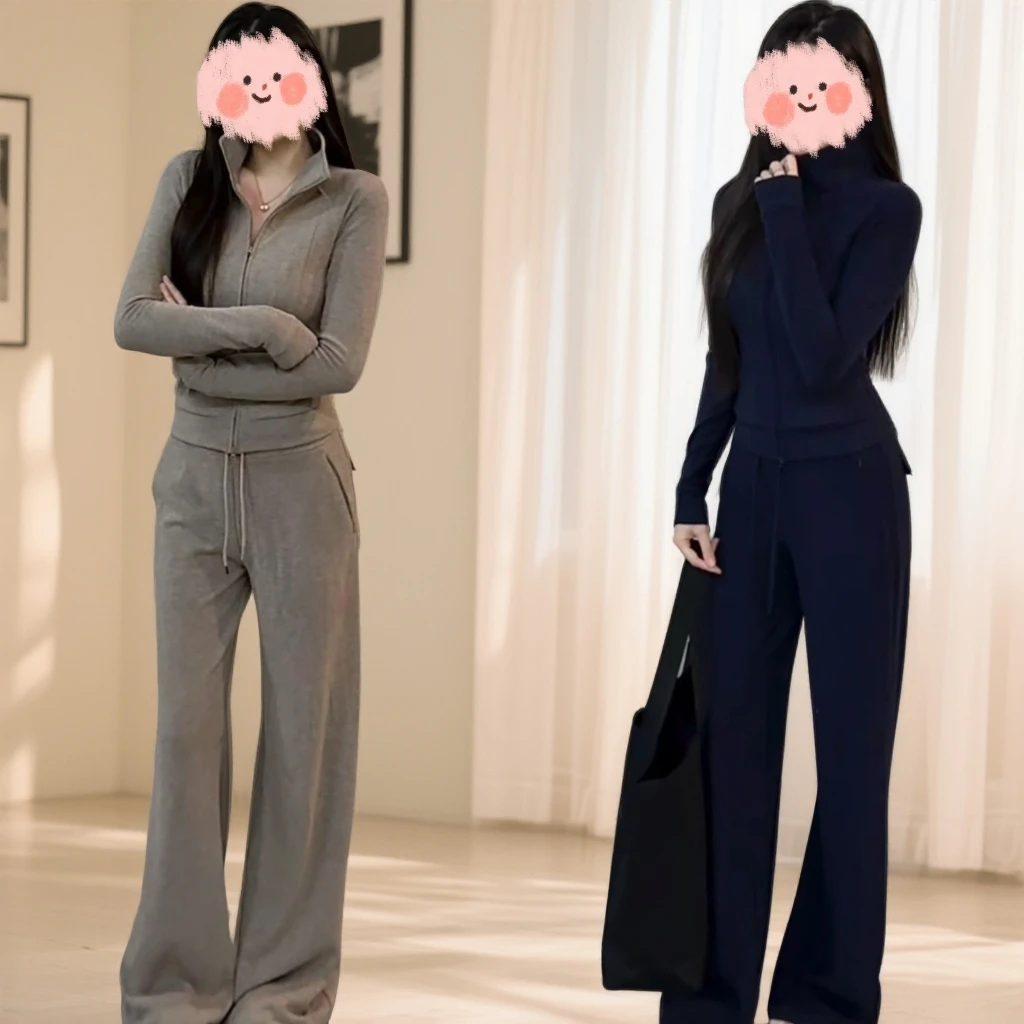 【现货】通勤时尚新款气质休闲上衣+百搭显瘦抽绳阔腿裤两件套女