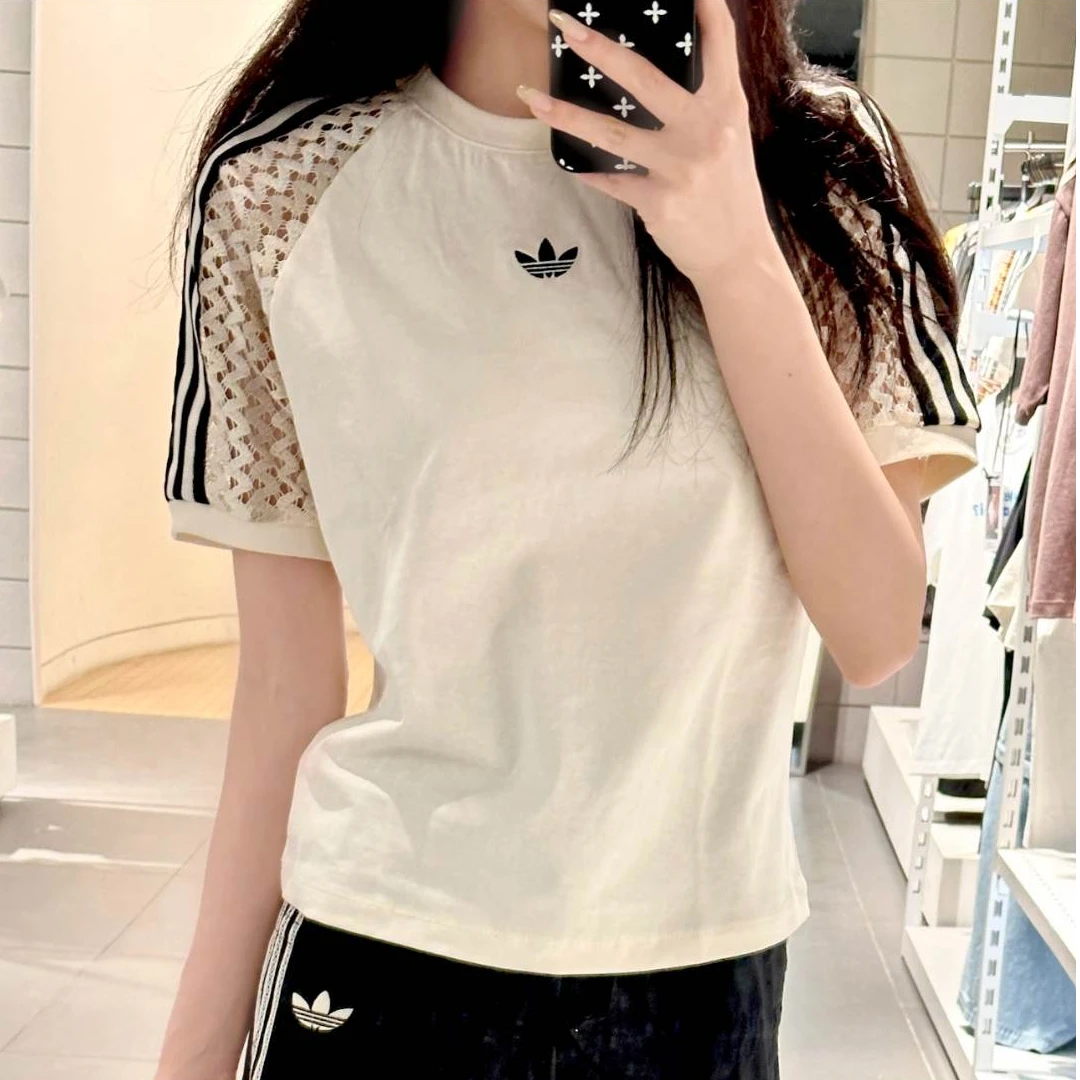 adidas阿迪达斯2025女子CALI TEE针织无领短T恤KC0770
