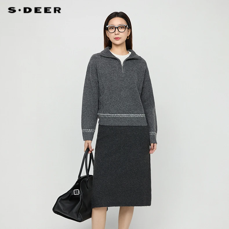 S·DEER圣迪奥女装秋冬季气质简约时尚休闲通勤百搭打底灰针织衫