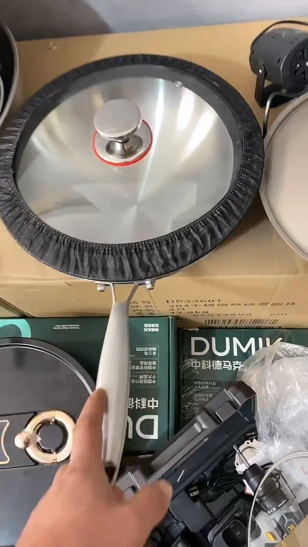 水晶玻璃1圆底不锈钢炒锅32有盖