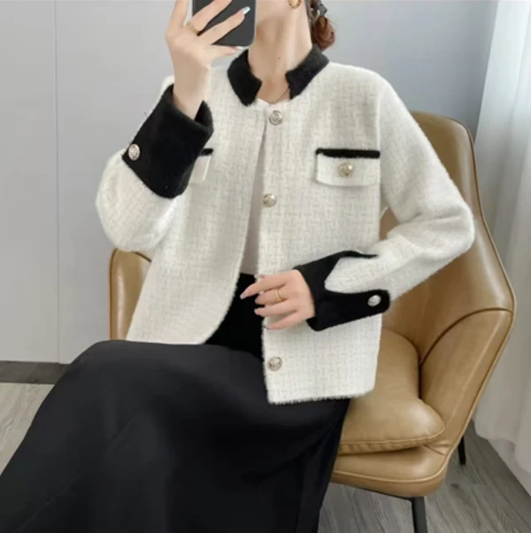 2510-仿水貂香风2025新款百搭宽松小个子轻奢开衫DY1-短款立领