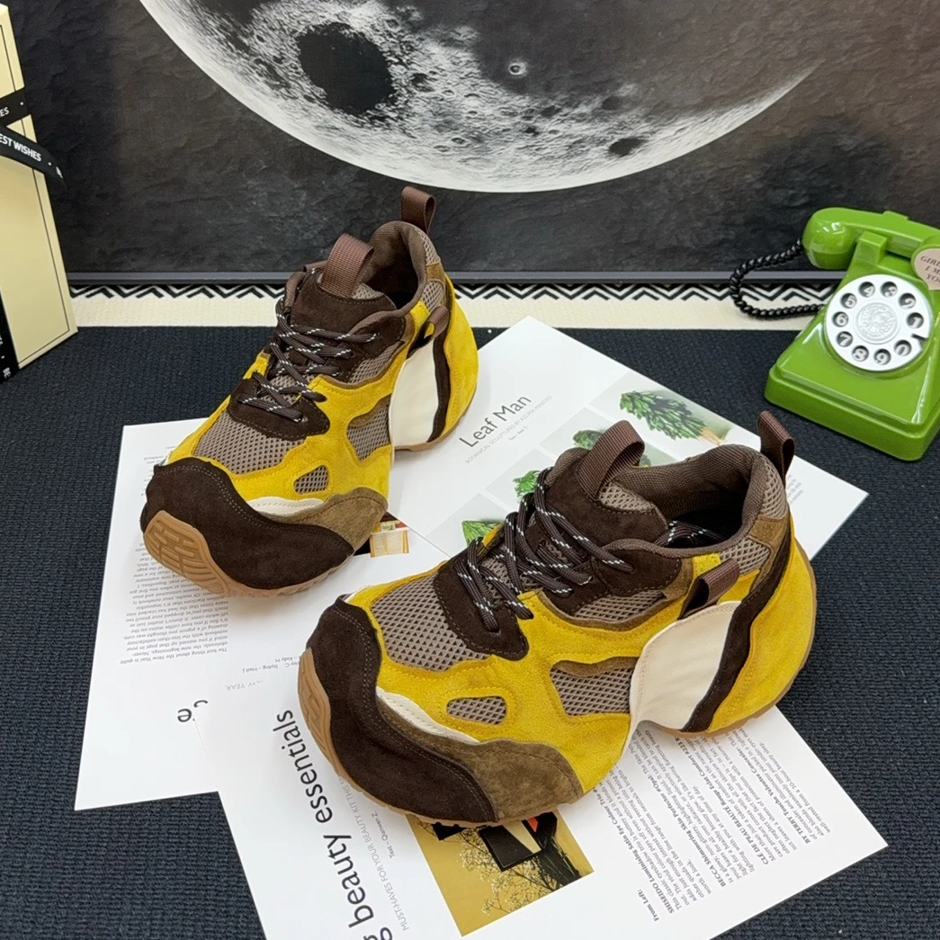 欧洲站厚底老爹鞋女2025秋季新款百搭增高磨砂皮松糕鞋休闲运动鞋