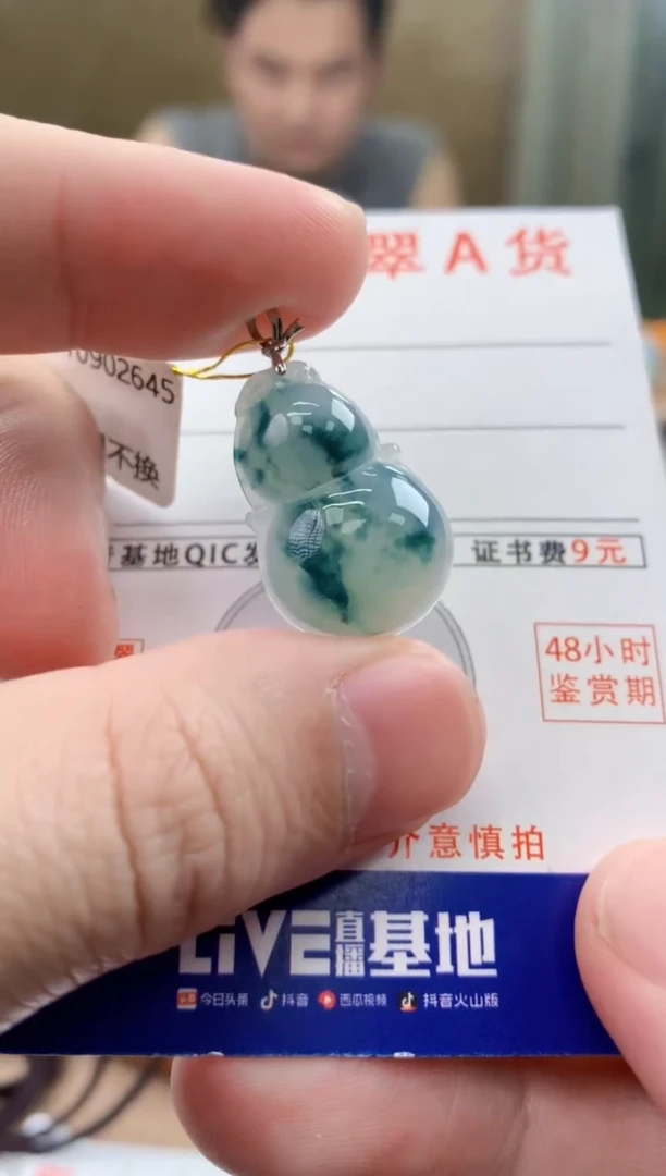 颈饰18K金镶嵌翡翠 天然A货翡翠挂件