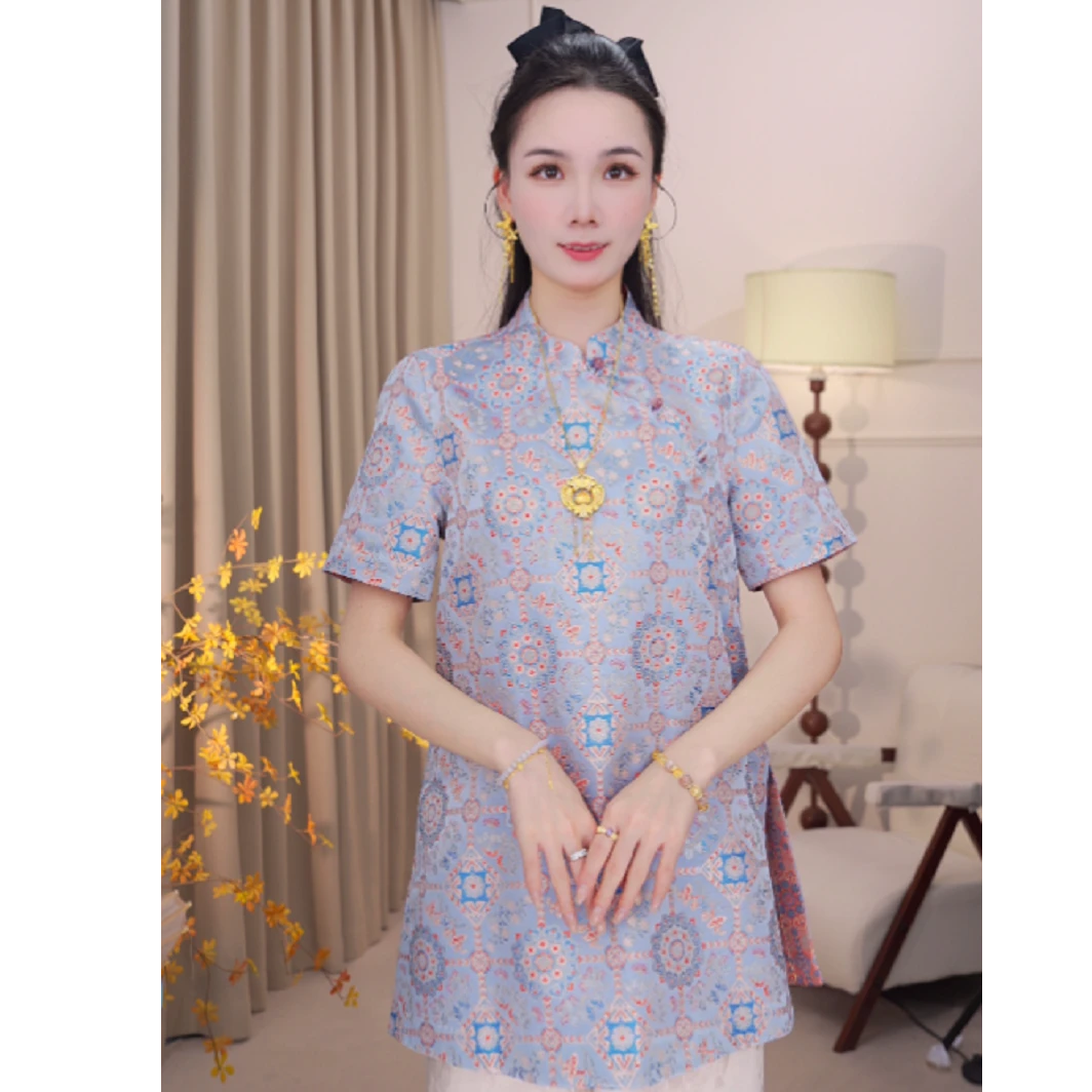 【冰晶蓝格】双面立领时尚上衣女2025B4975—婷婷杭锦仓