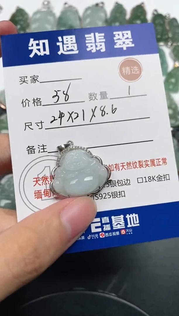 颈饰银S925镶嵌翡翠挂件