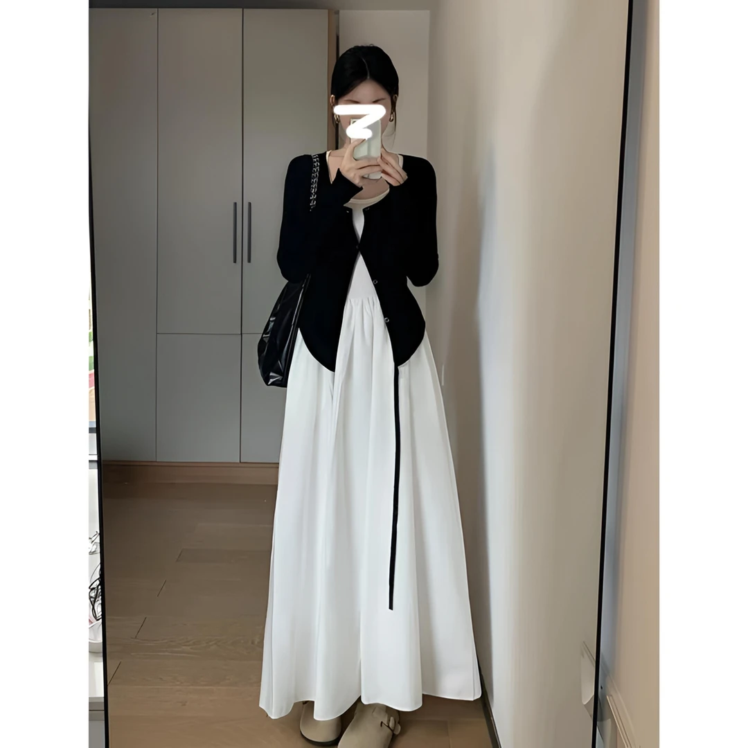 新款秋装搭配超美长裙女士独特两件套好看纯欲风连衣裙